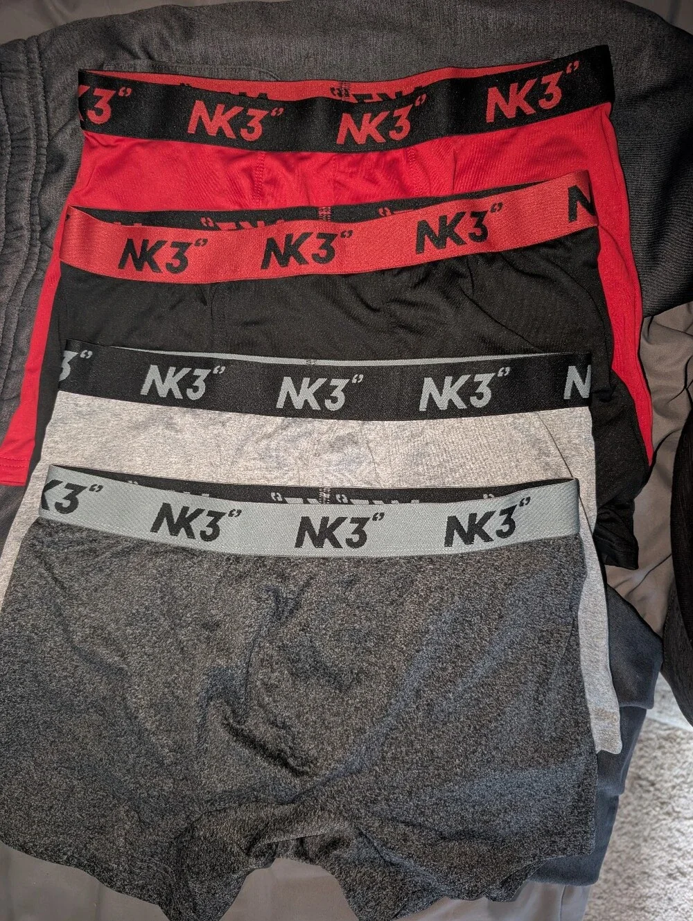 Men’s 4-Pack Stretch Boxer Briefs — Red, Black, Light Gray, Dark Gray